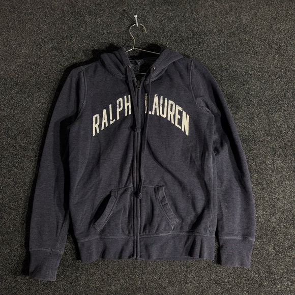 Polo Jeans Co Ralph Lauren Hoodie Womens Medium Navy Spell Out Zip Up - Picture 1 of 9